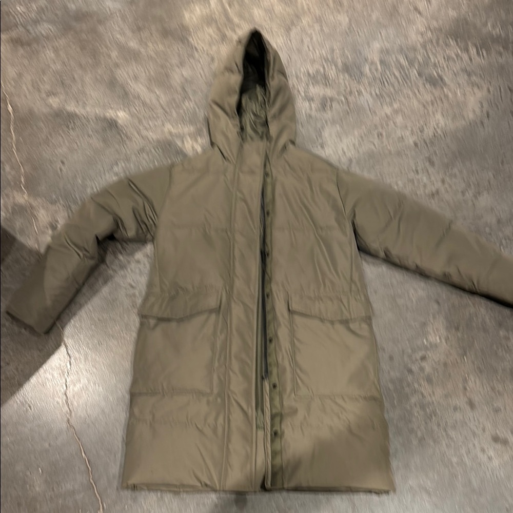 Everlane Olive Green Quilted Puffer Jacket with Hood